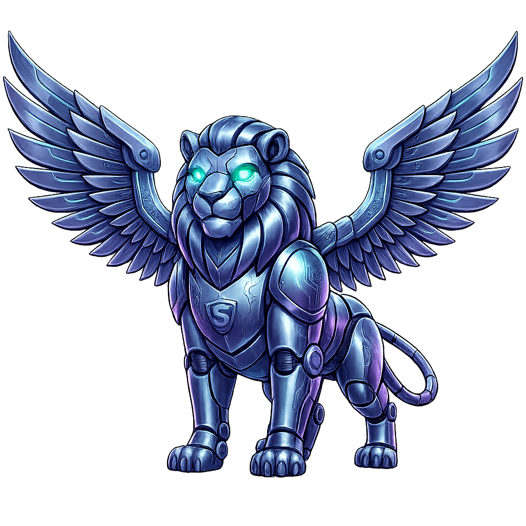 Syvro mascot — a guardian lion, watching over your money